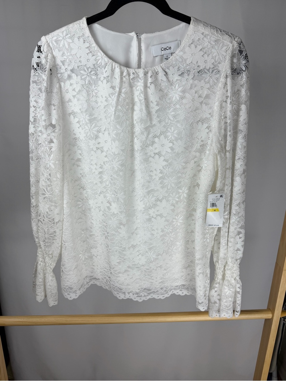NWT CeCe White Floral Lace Blouse Medium Romantic Cottagecore To